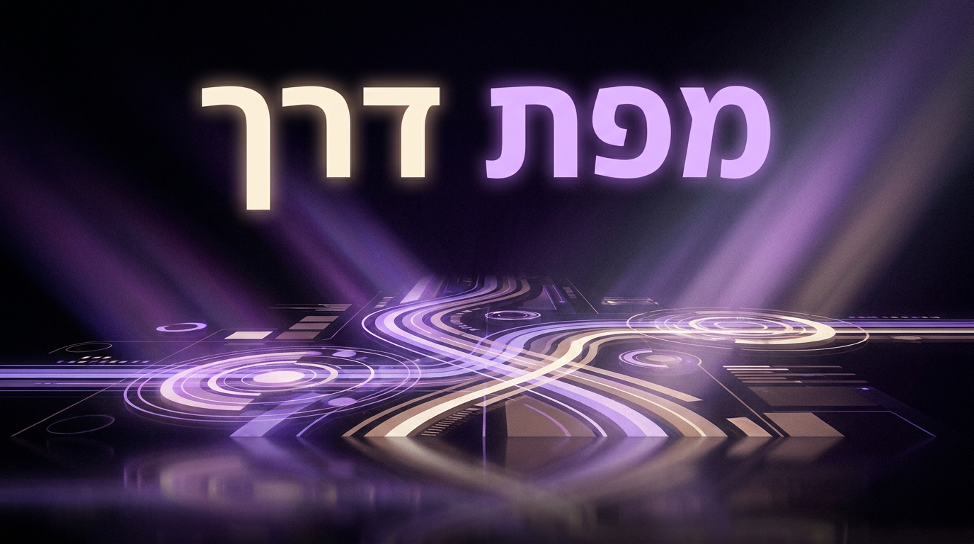 איור מופשט עם הכותרת 'מפת דרך', נתיב אור, שכבות מידע וצורות סימבוליות שמייצגות למידה הדרגתית בבינה מלאכותית.