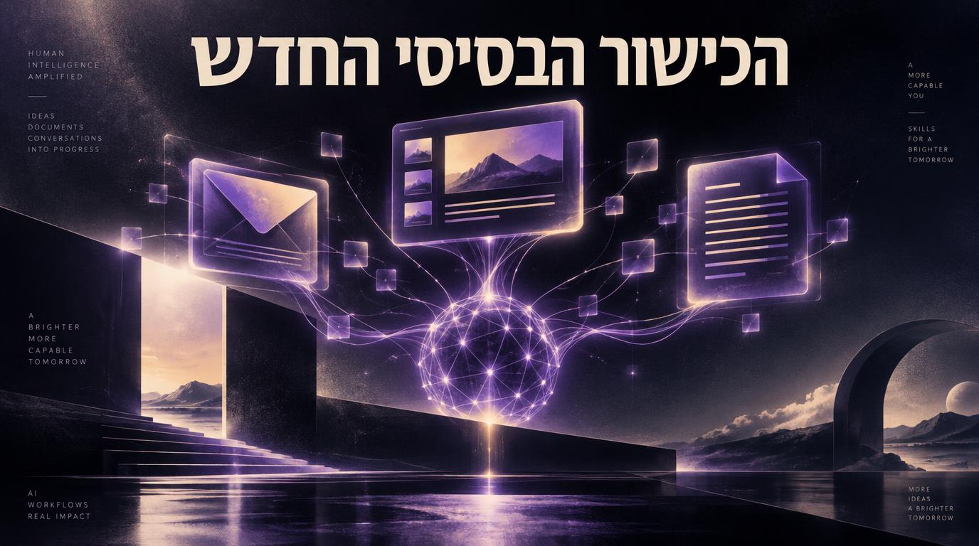 סמלי מייל, מצגת ומסמך מתחברים לרשת עצבית סגולה, עם הכותרת הכישור הבסיסי החדש