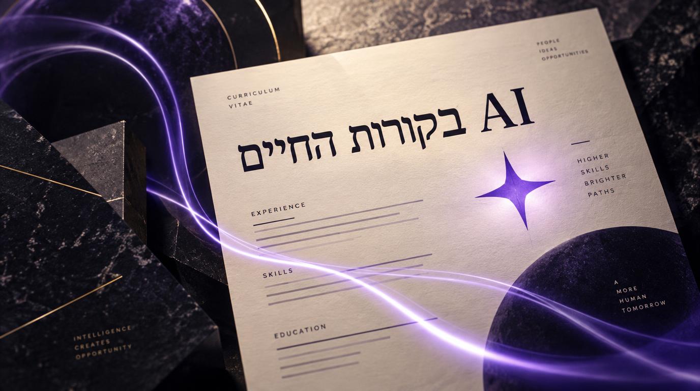 דף קורות חיים בגוון שמנת עם כוכב סגול זוהר, וכותרת AI בקורות החיים