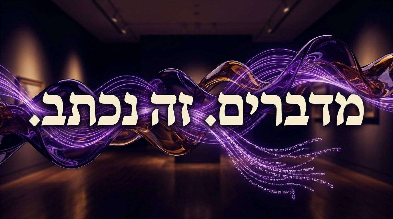 גלי קול סגולים שהופכים לשורות טקסט, עם הכותרת מדברים. זה נכתב.