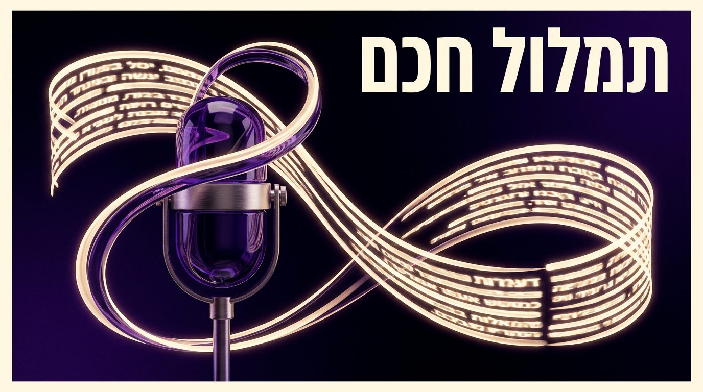 מיקרופון זכוכית סגול שממנו יוצאים סרטי אור עם שורות טקסט, והכותרת תמלול חכם